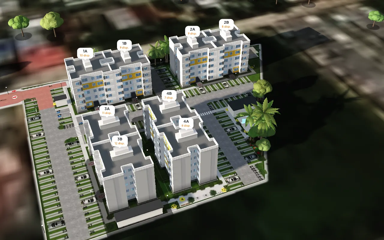 Implantação 3D do Realize Laranjeiras no fim de tarde